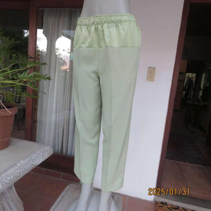 Smart Comfy Light Avo Pants with Wide Satin Yoke, Size 36, Crepe Polyester