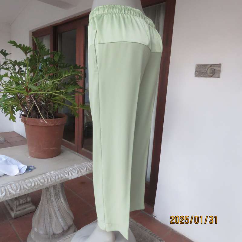 Smart Comfy Light Avo Pants with Wide Satin Yoke, Size 36, Crepe Polyester