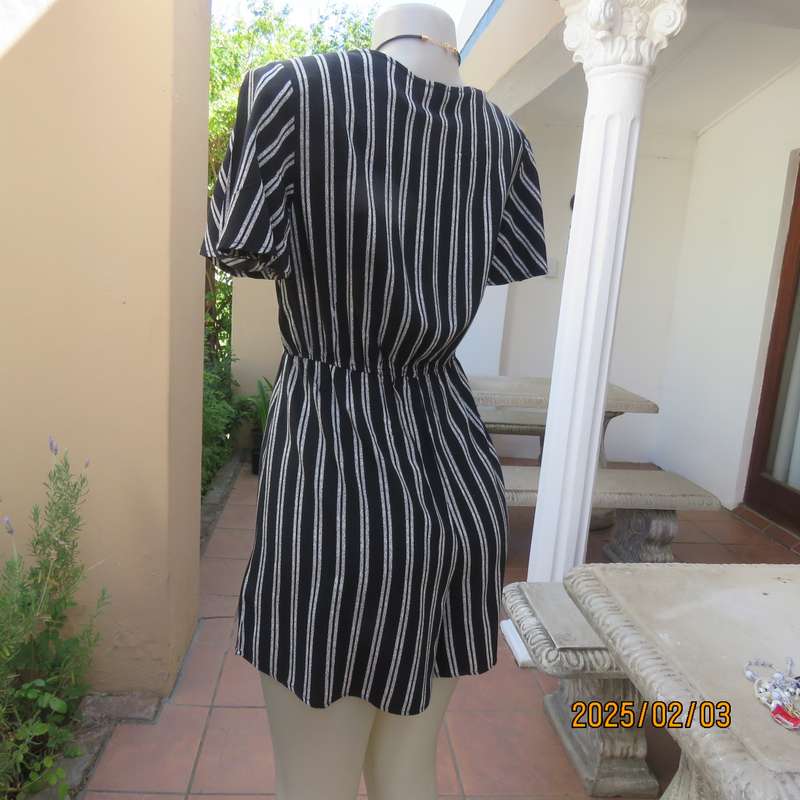 XHILARATION  black-white vertical rayon short jumpsuit size 38. Bust area foldover.Elasticated waist