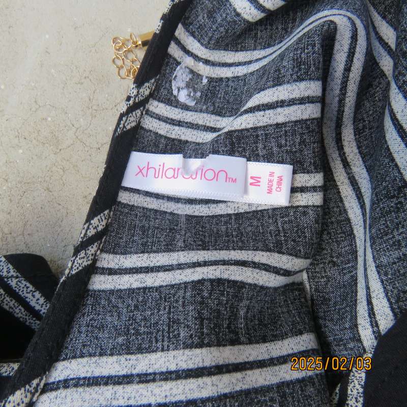 XHILARATION  black-white vertical rayon short jumpsuit size 38. Bust area foldover.Elasticated waist