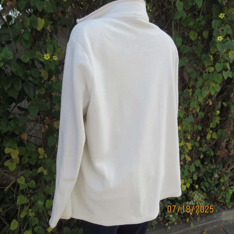 Light cream warm zip-up long sleeve brushed polyester - high neck jacket. Size 42