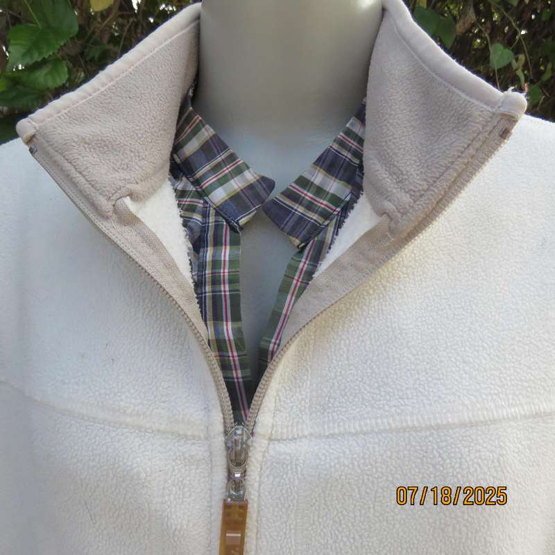 Light cream warm zip-up long sleeve brushed polyester - high neck jacket. Size 42