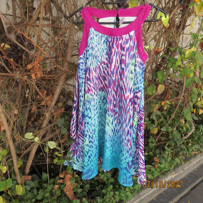 GOSSIP wide cut gathered 2 layer colourful polyester dress for 11 to 12 year old girl.