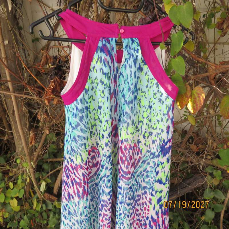 GOSSIP wide cut gathered 2 layer colourful polyester dress for 11 to 12 year old girl.