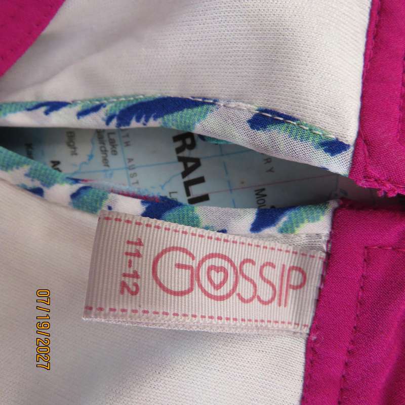 GOSSIP wide cut gathered 2 layer colourful polyester dress for 11 to 12 year old girl.