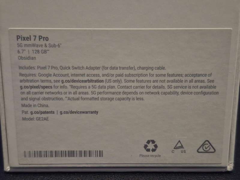 GOOGLE PIXEL 7 PRO 128GB (Complete with box, accessories and 2 protective covers)