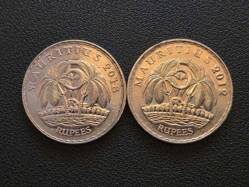 2012 & 2018 Mauritius 5 Rupees (2 Coins)