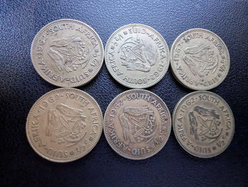 1962 Half Cent Coins x 6