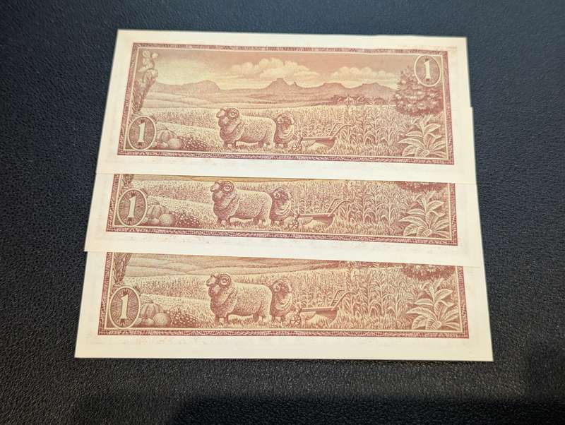 TW de Jongh - One Rand Banknotes - Consecutive numbers ( Lot of 3 )