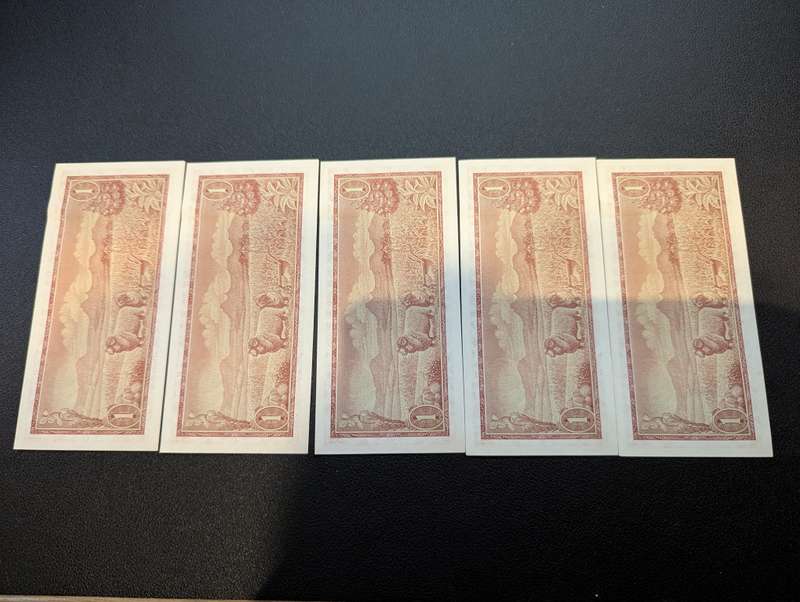 TW de Jongh - One Rand Banknotes - Consecutive numbers ( Lot of 5 )