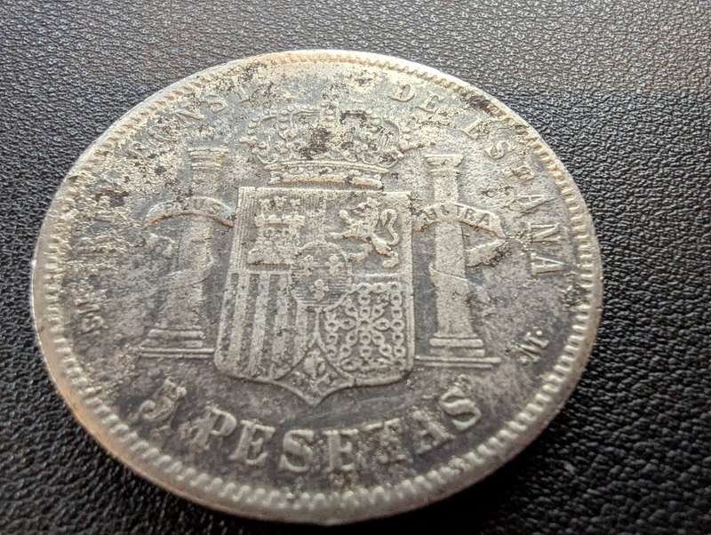 1897 Spain 5 Pesetas - Alfonso XIII 3rd portrait - 90% Silver