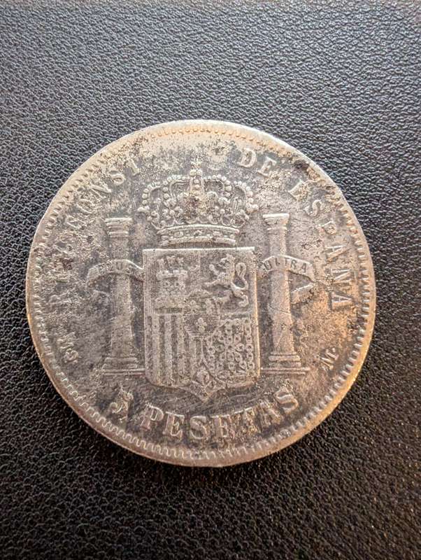 1897 Spain 5 Pesetas - Alfonso XIII 3rd portrait - 90% Silver