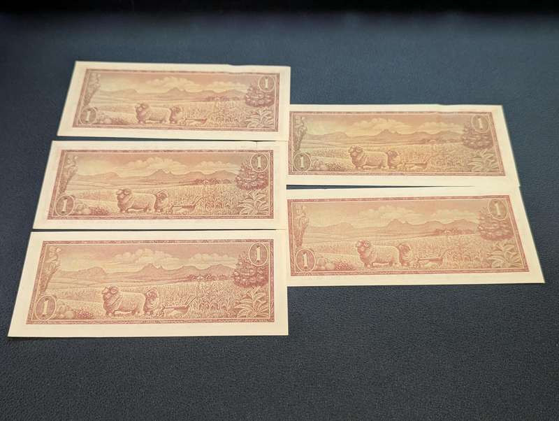 TW de Jongh - One Rand Bank Notes x 5
