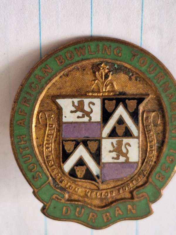 SA Bowling tournament Durban 1938 badge