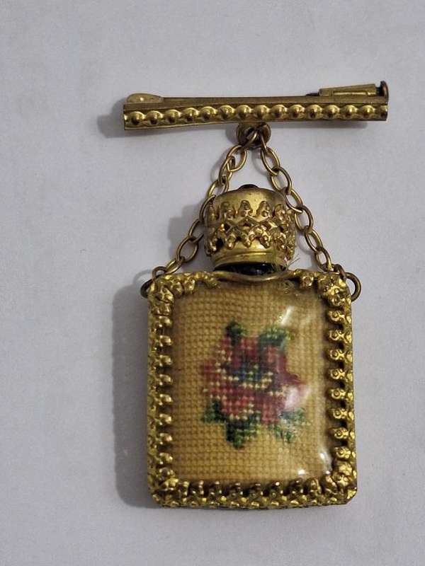 Vintage Petit Point perfume bottle brooch