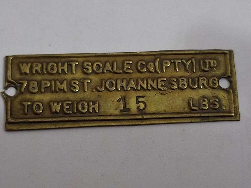 Vintage Wright scale Co (PTY) Ltd brass tag