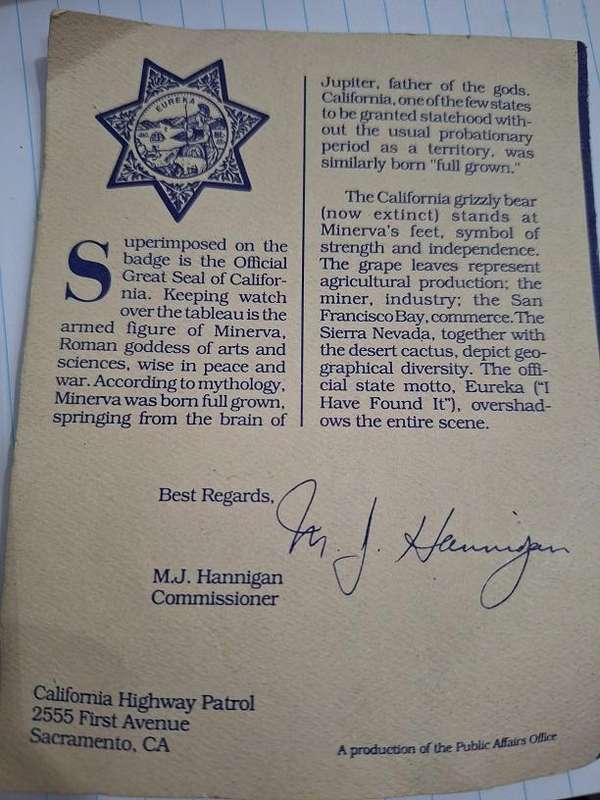 California Highway Patrol cloth badge