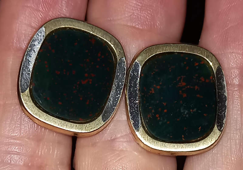 Vintage 835 German Silver Bloodstone Cufflinks