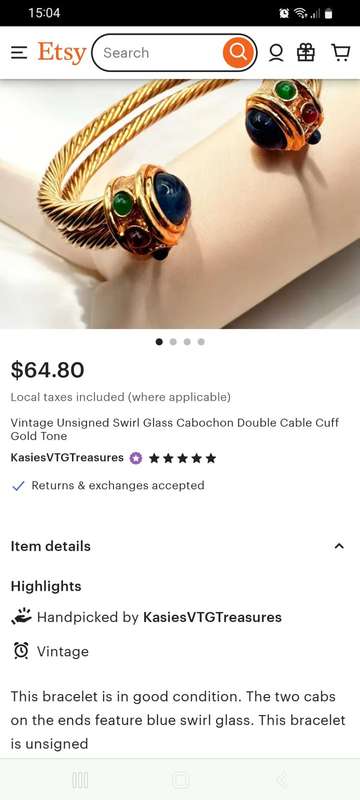 Vintage Gold Tone Cable Cuff Bangles with Red and Green Glass Cabachon Stones