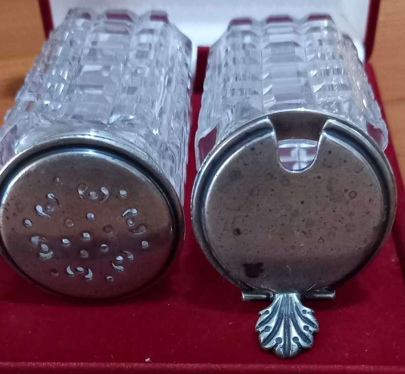 Antique Henry Manton Hallmarked Sterling Silver And Crystal Pepper Shaker and Pot with Spoon