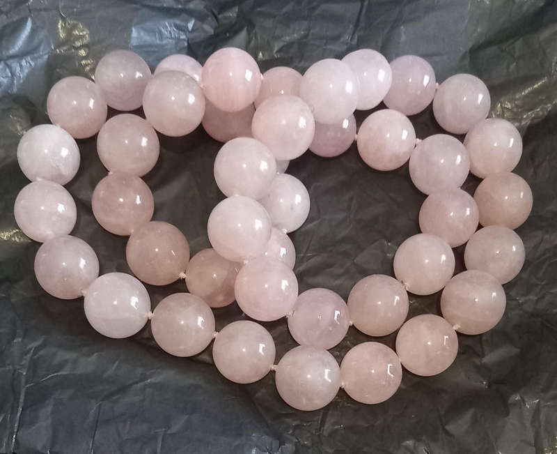 Antique Stunning Chinese Style Rose Quartz Long Necklace. Heavy.