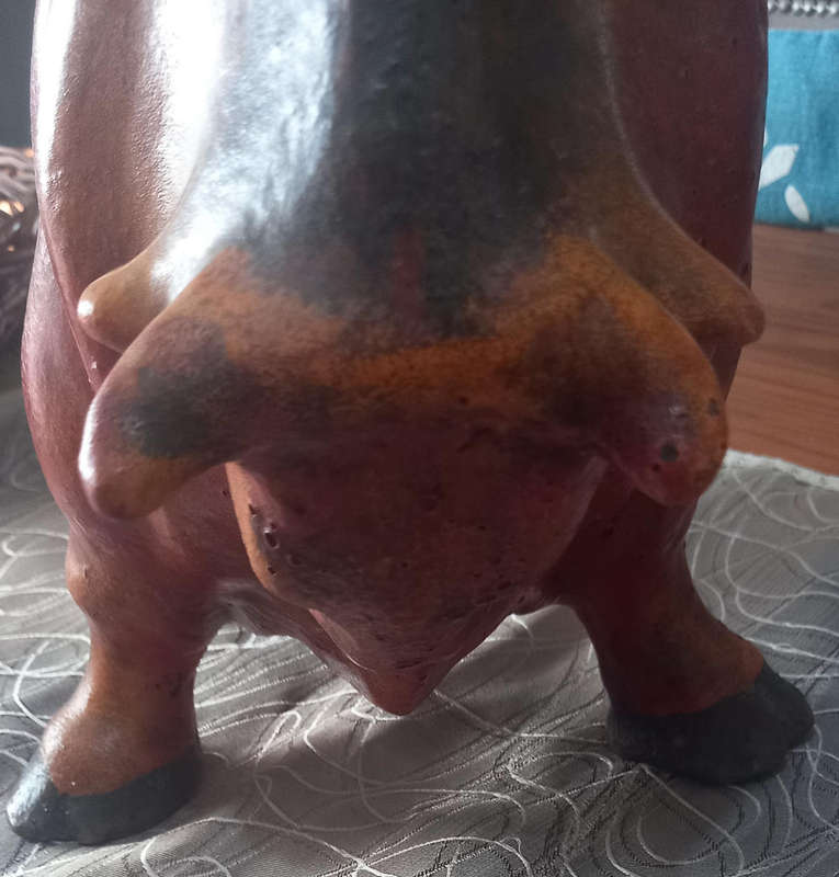 Vintage Mid Century Italy Alvino Bagni? Brutalist Terracotta Red, Brown, Orange Bull Sculpture