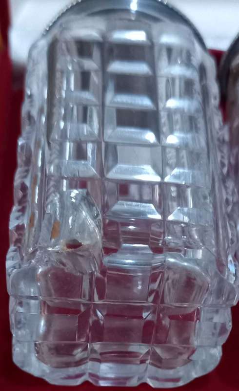 Antique Henry Manton Hallmarked Sterling Silver And Crystal Pepper Shaker and Pot with Spoon