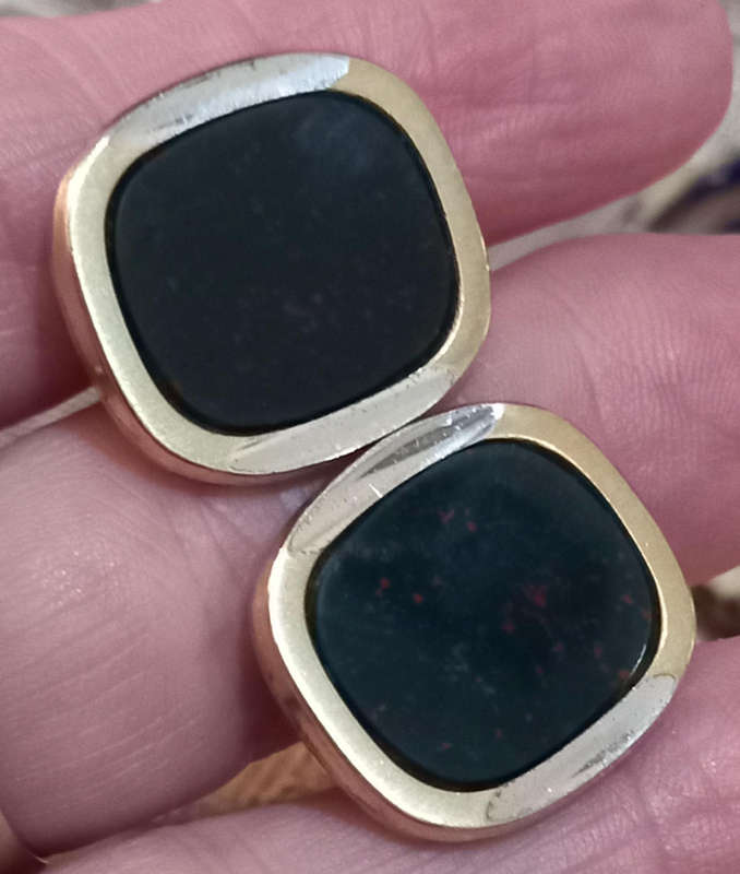 Vintage 835 German Silver Bloodstone Cufflinks