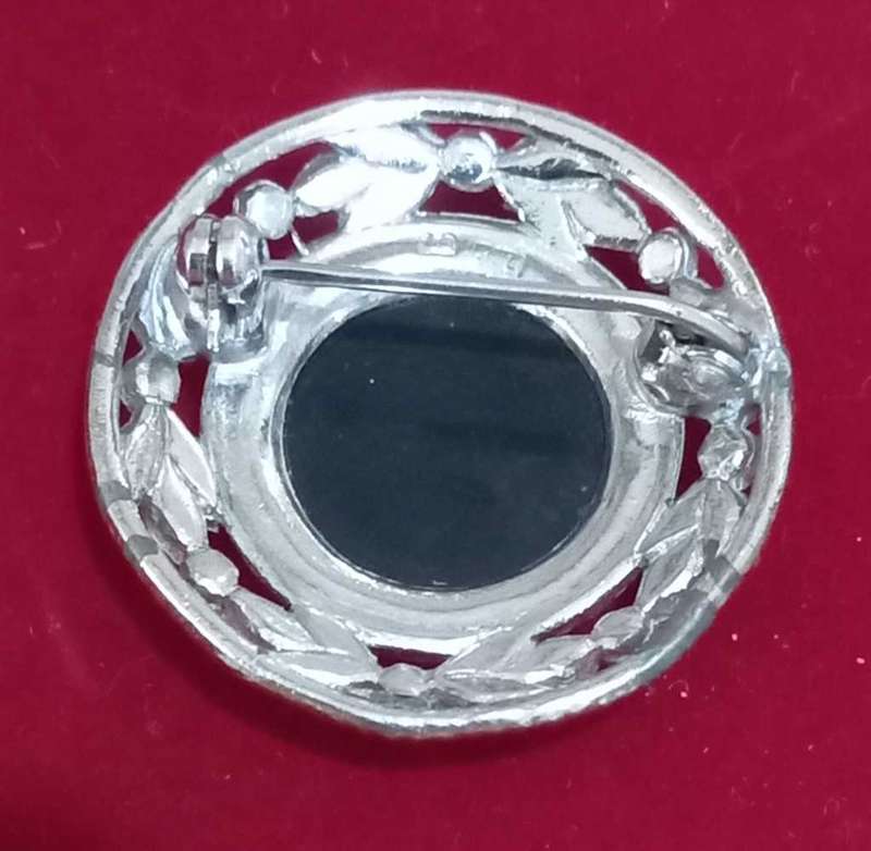 Vintage Sterling Silver Onyx and Marcasite Brooch