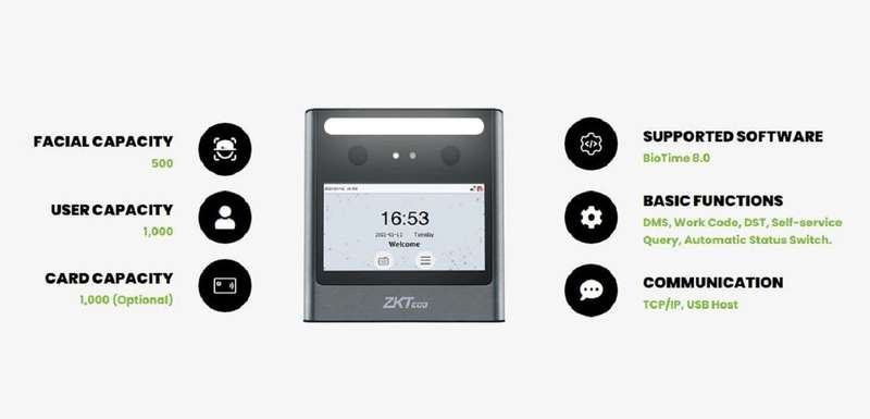 ZKTeco EFace10 Facial Recognition Time & Attendance Terminal