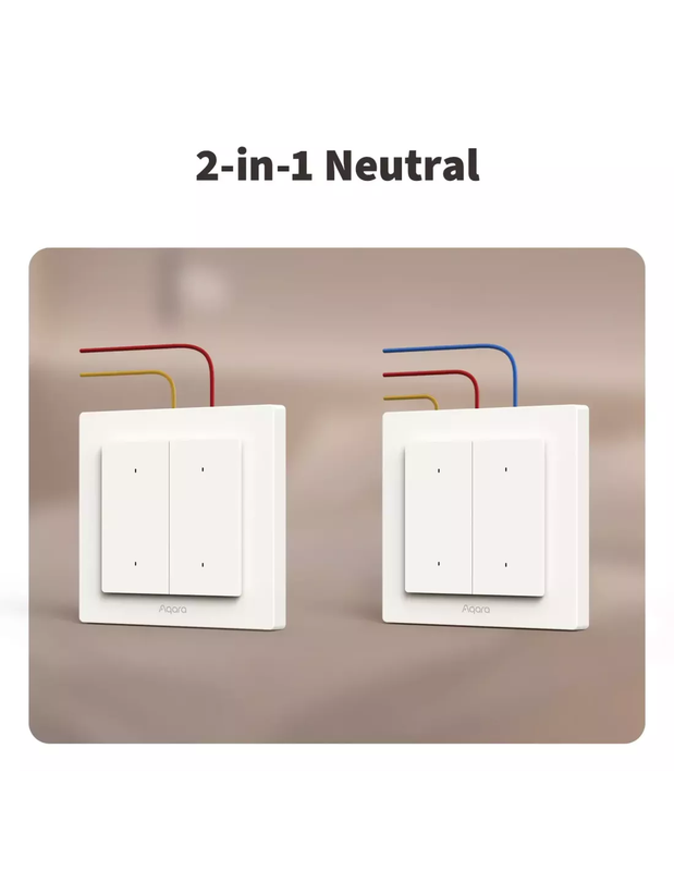 Aqara Light Switch H2 EU - 2 in 1 With Neutral & No Neutral (4 Buttons, 2 Channels) | AQ-CTRL-SW4-WA