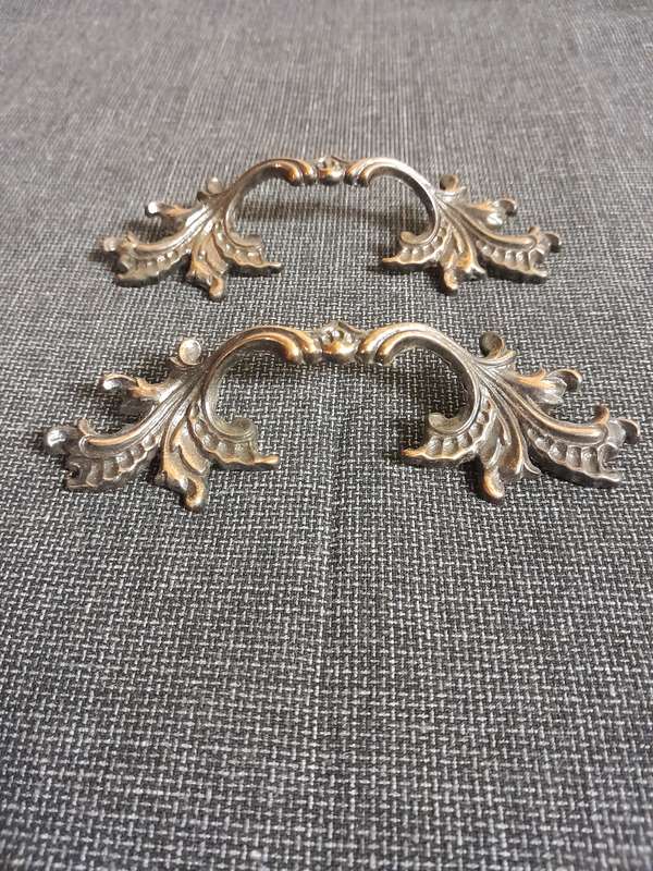 Pair of vintage door handles bronze leaf shaped