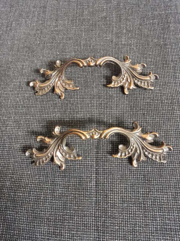 Pair of vintage door handles bronze leaf shaped