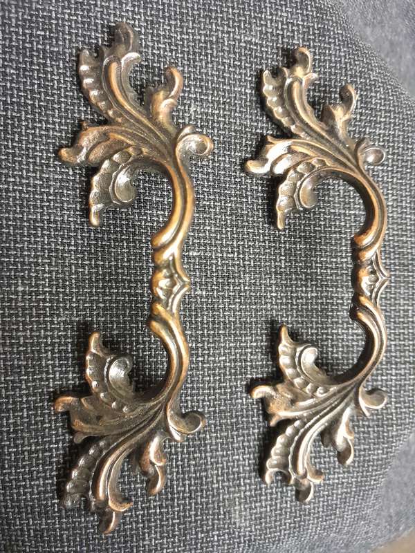 Pair of vintage door handles bronze leaf shaped
