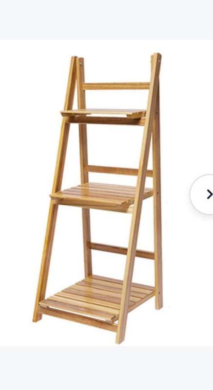Ladder shelf stand 3 tier foldable bamboo light