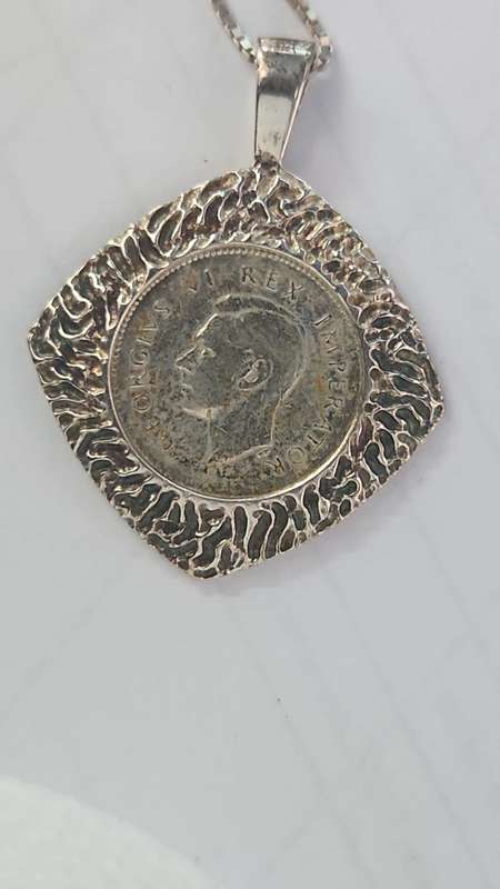 1940 3 DARIUS GEORGIVS VI REX IMPERATOR COIN ON 25CM CHAIN 925 STERLING SILVER