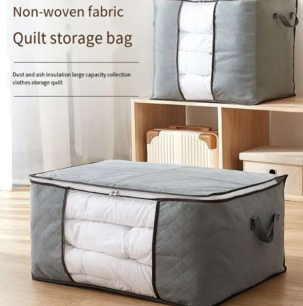 Large fabric storage bag With Handles and viewing window space saving organizer for clothes,blankets