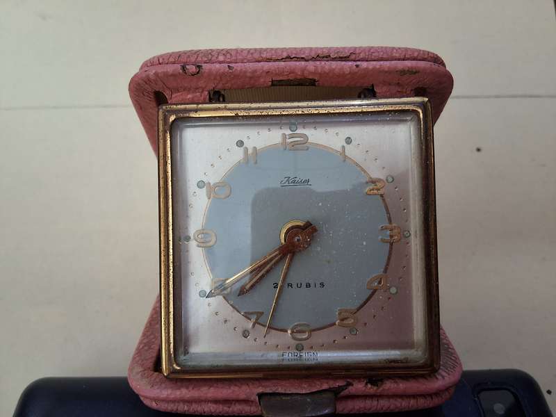 Antique Kaiser Germany 2 Rubis Pink Cased Travel Clock - Not Working