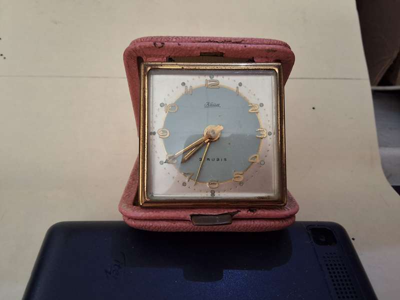 Antique Kaiser Germany 2 Rubis Pink Cased Travel Clock - Not Working