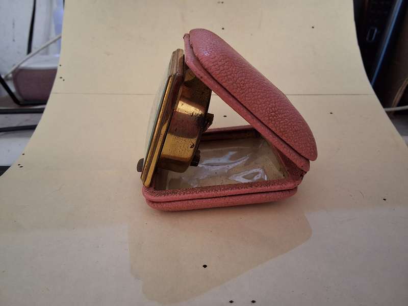 Antique Kaiser Germany 2 Rubis Pink Cased Travel Clock - Not Working
