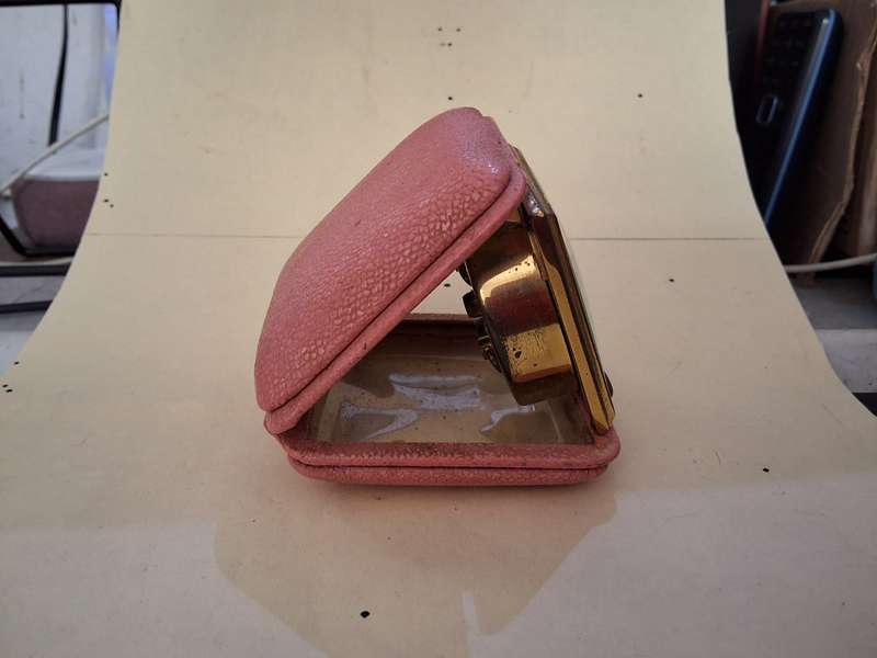 Antique Kaiser Germany 2 Rubis Pink Cased Travel Clock - Not Working