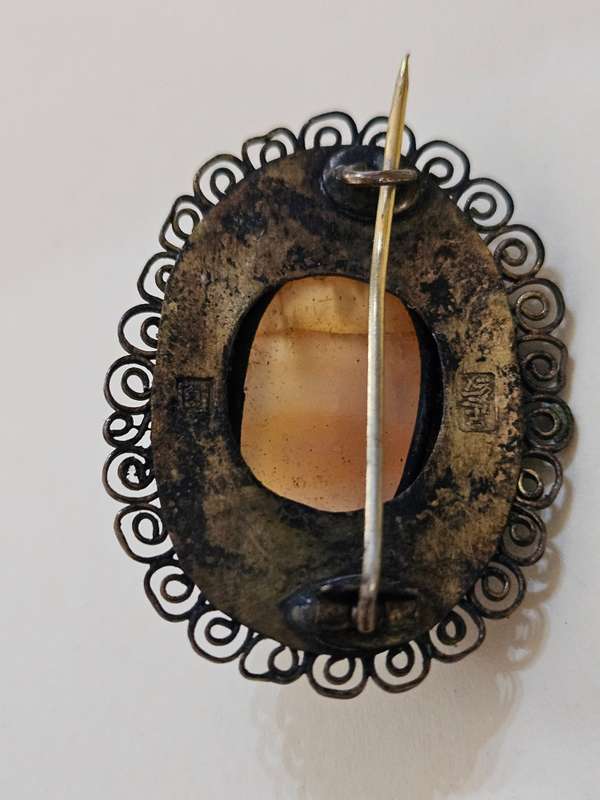 Vintage filigree pin brooch with genuine cabochon