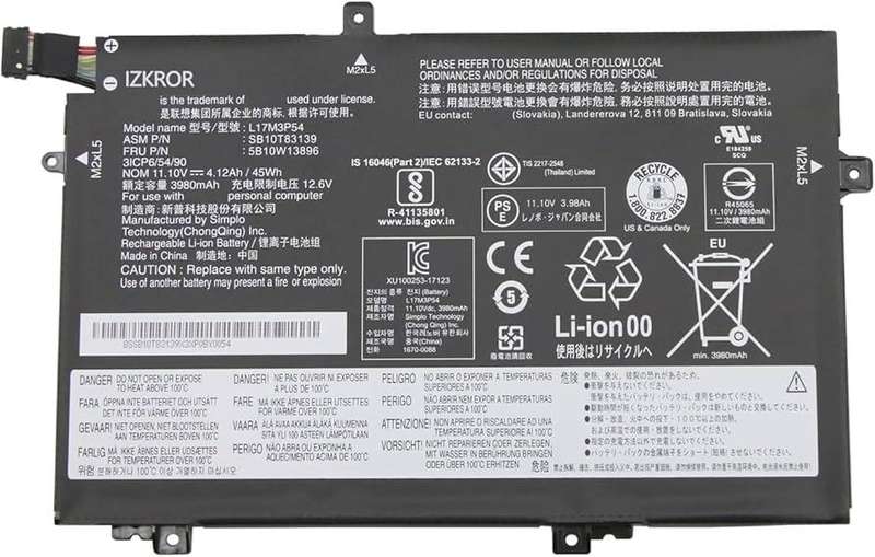 Vibrant battery for Lenovo ThinkPad L480 L580 (P/N 01AV463 L17M3P54 L17M3P53 L17C3P52)