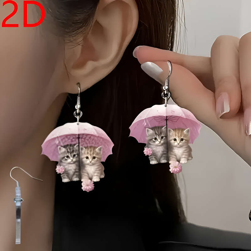 Cat with Umbrella Earrings