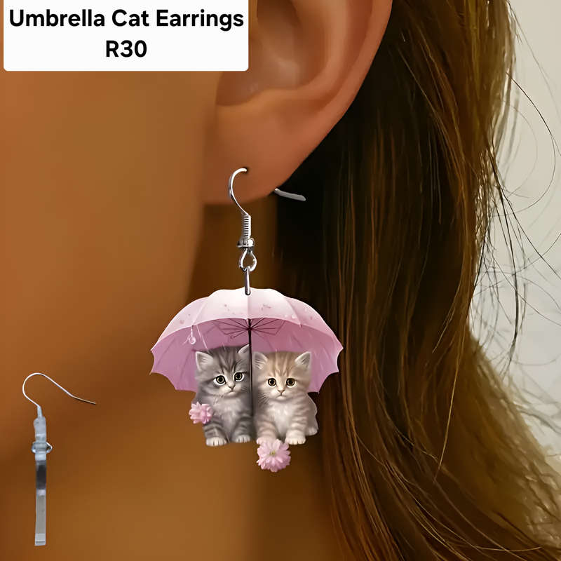 Cat with Umbrella Earrings