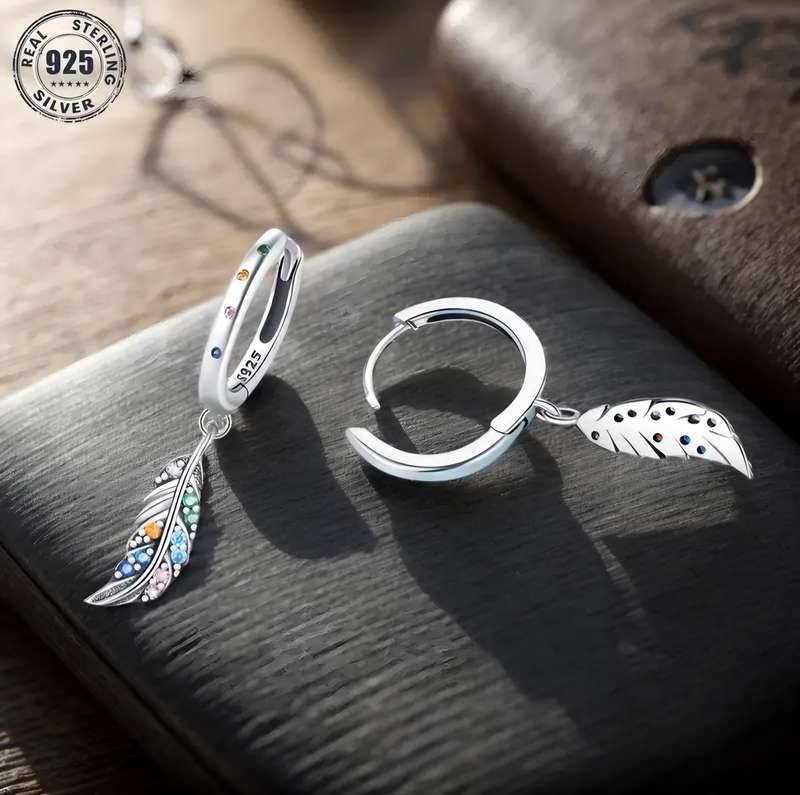 S925 Sterling Silver Feather Earrings