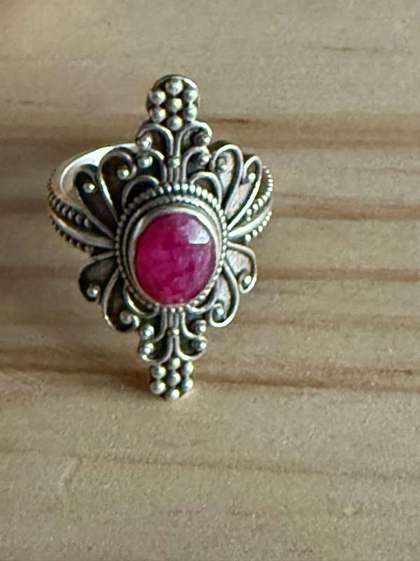 Sterling silver boho ruby ring