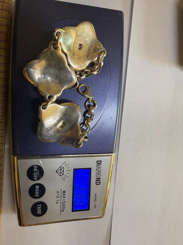 Sterling silver rose bracelet with rolo links