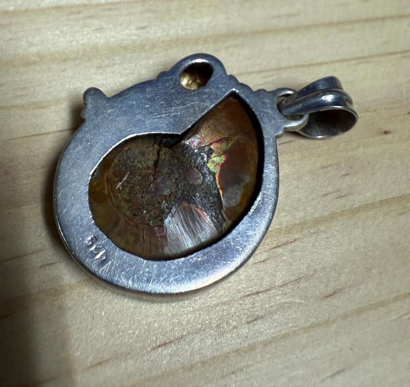 Sterling silver snail "fossil" with citrine stone