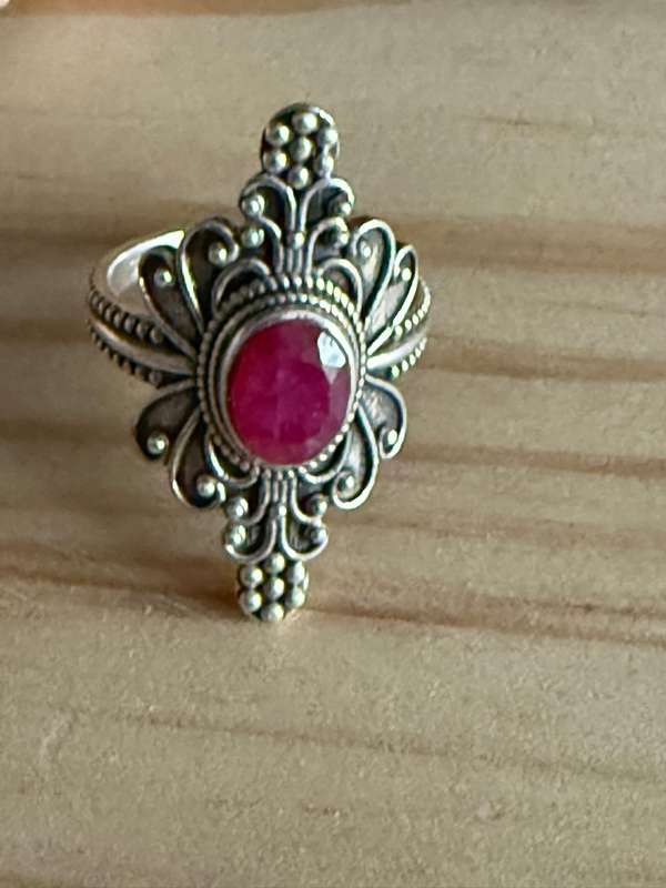 Sterling silver boho ruby ring